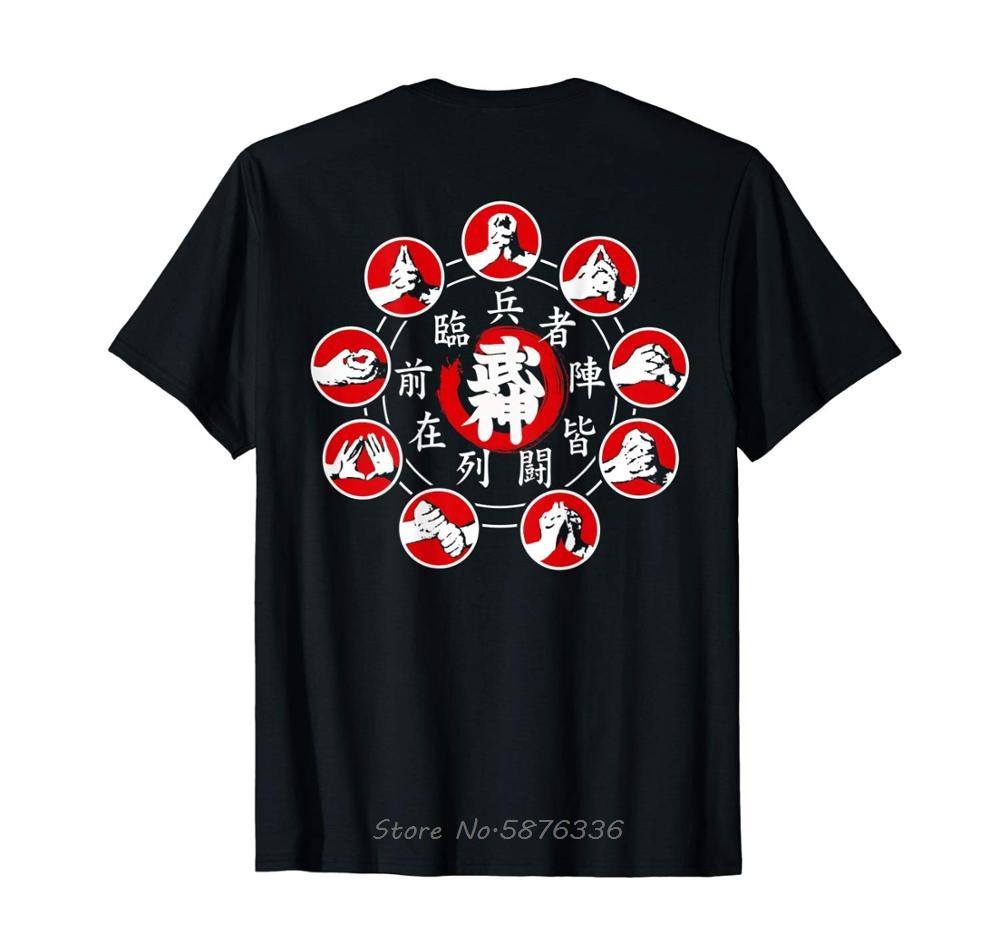 Bujinkan Ninjutsu Ninja Neun Hand-Siegel Kuji In T-Shirt Doppelseitig Marken-Design T-Shirt Sommer Neu Bedruckt Herren Baumwolle Mode T-Shirts