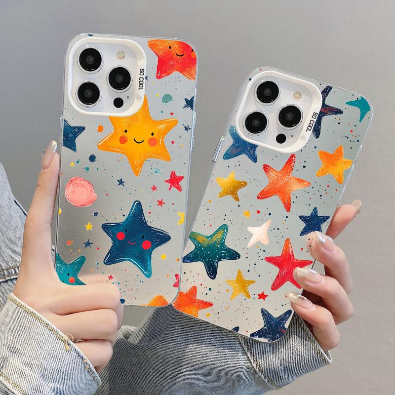 Five-pointed Star Printed Laser Phone Case For iPhone 16 15 14 Pro Max Plus 13 12 Mini 11 Pro Max Shockproof Protective Covers