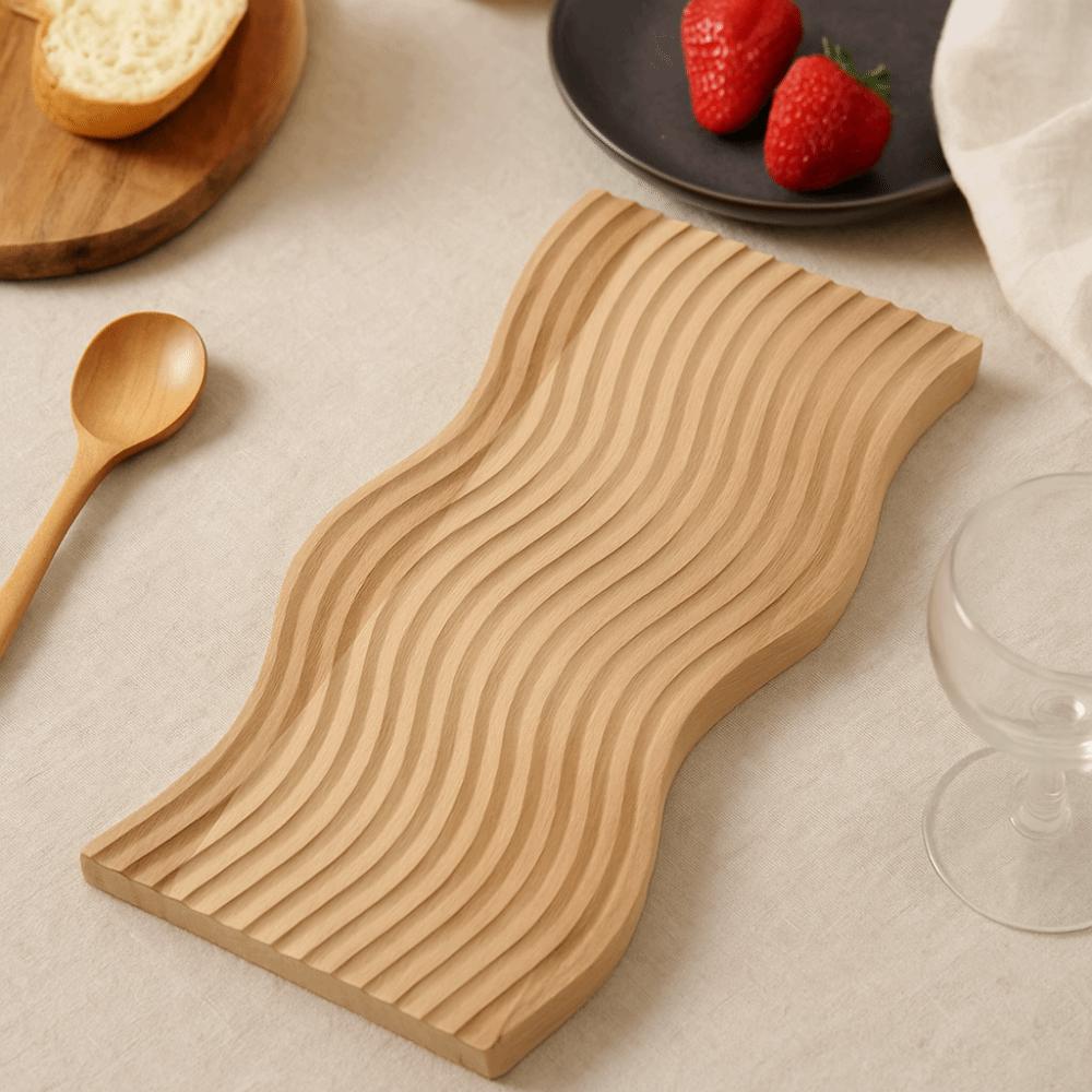 Wooden Plate Wooden Tray Modern Style Wavy Design Tea Tray High-end Quality Simple Design Snack Dish Home Decoration