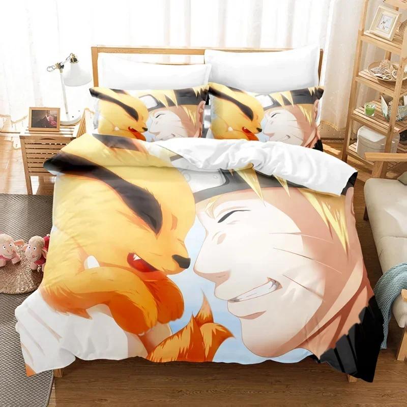 Naruto Bedding Set Quilt Cover Uchiha Sasuke Pillowcase Anime Kakashi Decor Bed Spead Bedroom Duvet Cover Bedding Suit Kids Gift