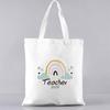 Fashion Shopping Bag Handbag Commuter Casual Shoulder Bag Reusable Canvas Bag White Cartoon Teacher Pattern Printing Tote Bag