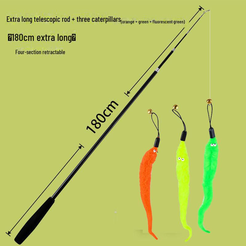 Retractable Cat Teasing Stick: 1.8m Telescopic Rod with Replaceable Head 