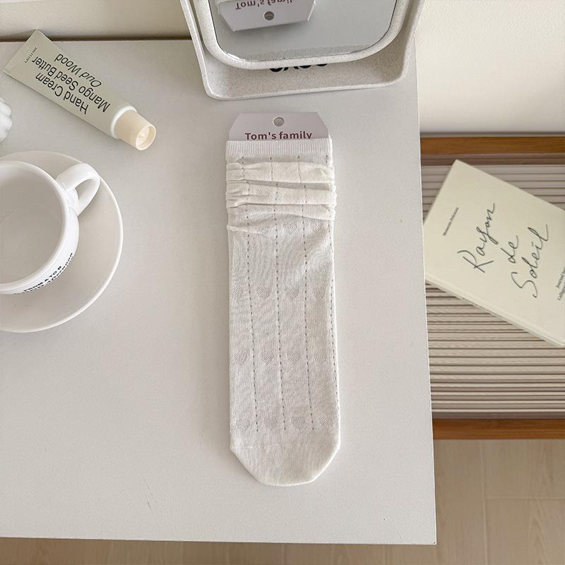 

Thin Anti-Pilling Straight Solid Color Mid-Leg Socks For Women Trendy Cute Princess Style Hollow Love Pile Socks One size fits all