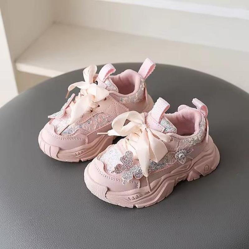 Girls' Sports Shoes Anti Slip Soft Sole Sequin Shinny Butterfly Cute Tennis Running Shoes Princess Shoes Baby Girls