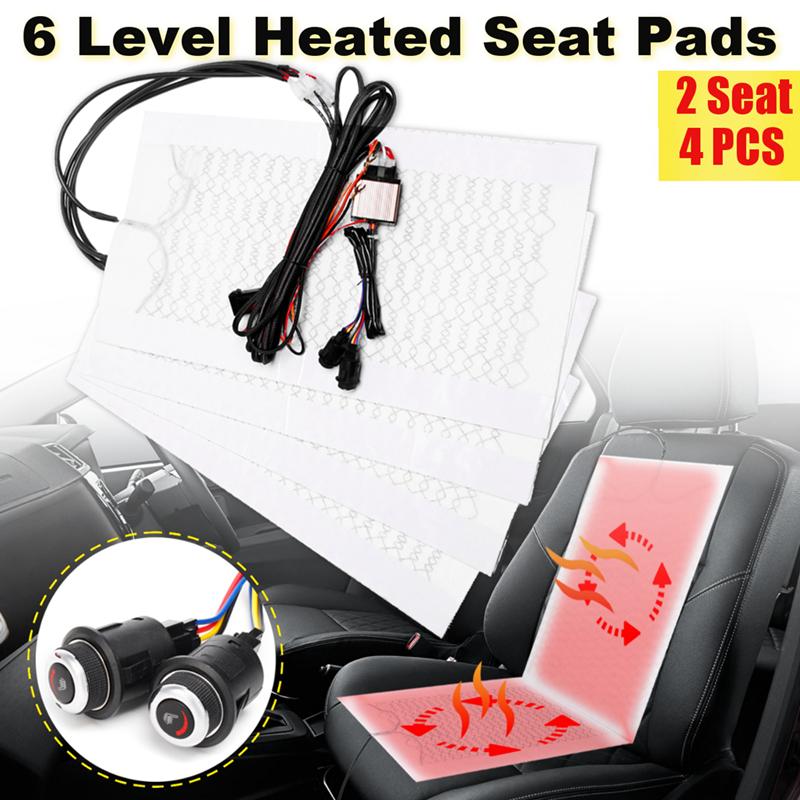 4Pcs Universal 12V 2 Seats 4 Pads Carbon Fiber Heated Seat Heater Heating 6 Level Switch Winter Warmer Seat Cushion Covers
