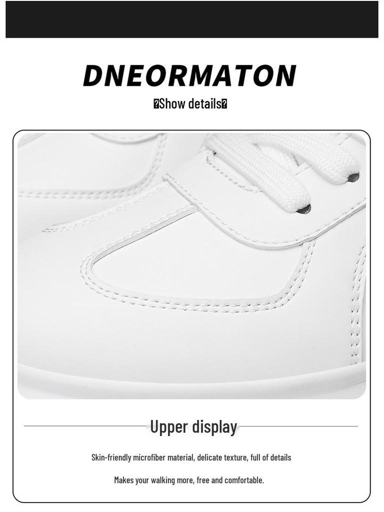Męskie niewidoczne trampki podwyższające – podeszwa o grubości 8 cm, białe, codzienne buty do jazdy na deskorolce, okrągły nosek