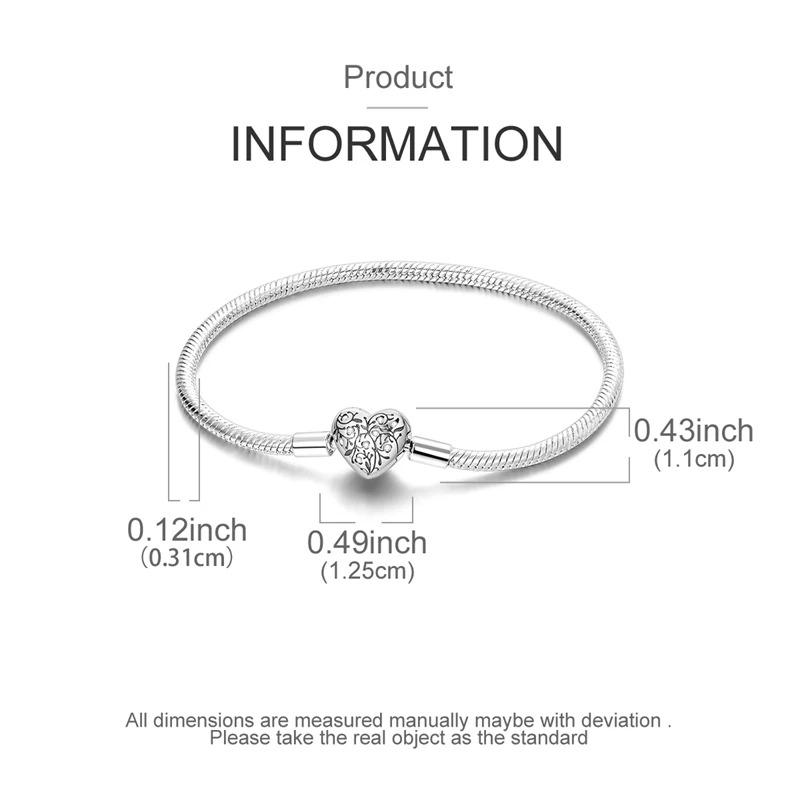 Original Bracelets 925 Silver Snowflake Heart Safety Chain Charms Bead Bracelet For Birthday Wedding Jewelry DIY Making