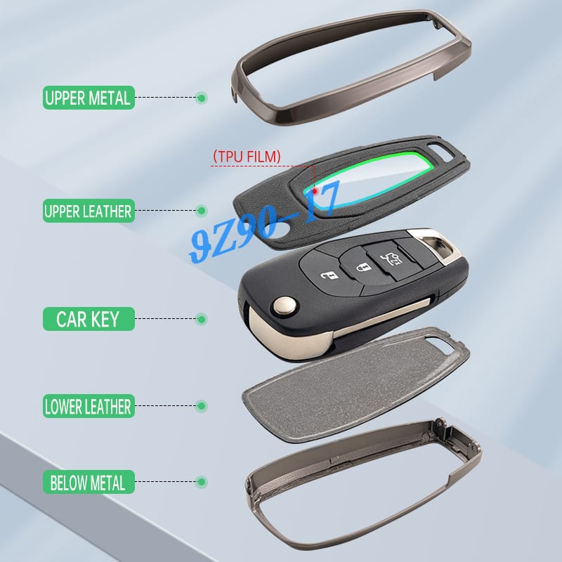 Metal Leather Car Key Fob Case Cover Keychain For Chevrolet Chevy Cruze Trailblazer Spark Trax