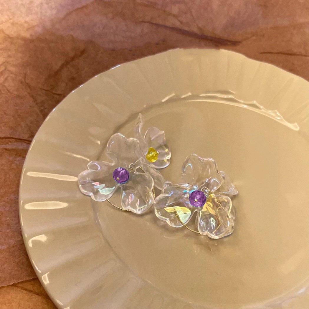 

Очаровательные серьги-цветы из хрусталя: Высококачественный сказочный дизайн с яркими контрастными цветами Bead Petal Earrings фиолетовый/жёлтый