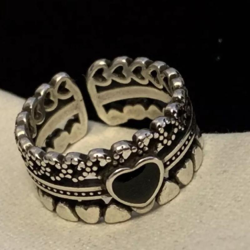 Sweet and Cool Style Ring Female, Love Hollow Heart Shape Old Feeling, Lolita Niche Model