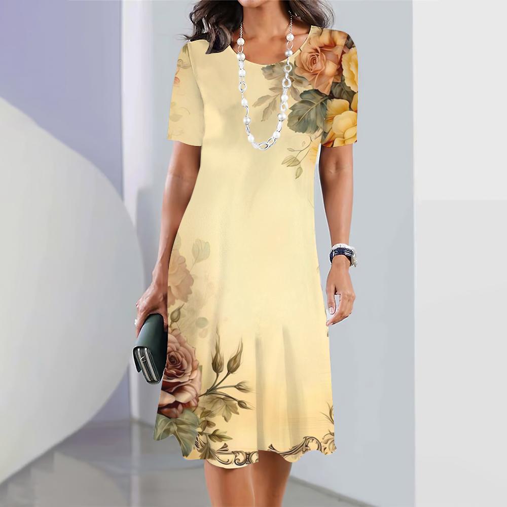 New Sunflower  Women's Dresses Female Elegant Midi Dresses Summer Plus Size Short Sleeve Dress Fashion Women's Clothing