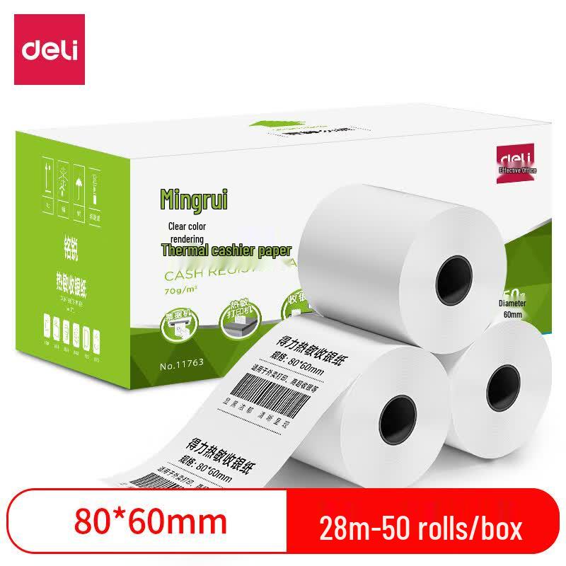 Deli Mingrui 80x60mm Thermal Cash Register Paper (50 Rolls)