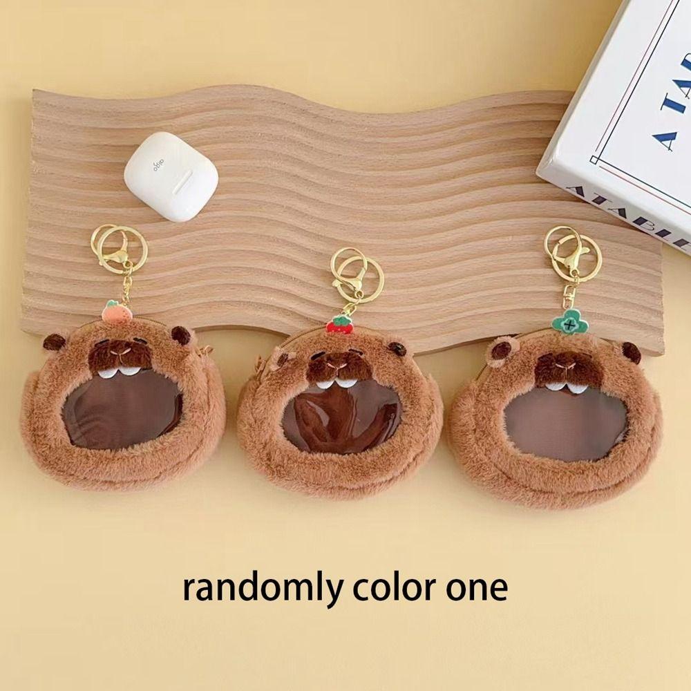 PP Cotton Capybara Zero Wallet Creative Transparent Badge Bag Gift Plush Doll Pendant  Kids