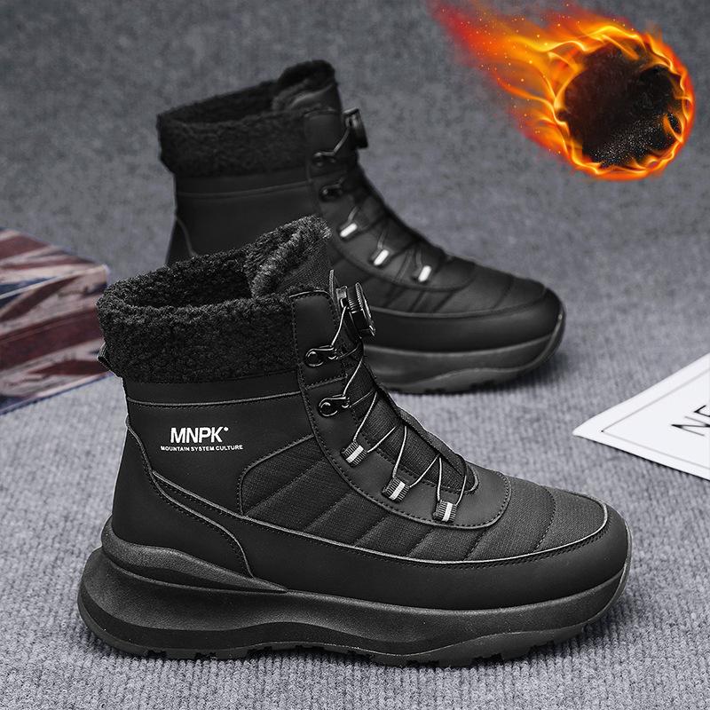 

Зимние теплые ботинки для снега для мужчин, водонепроницаемые короткие ботинки, мужские ботинки с подкладкой из искусственного меха, противоскользящие, на шнуровке, для прогулок на открытом воздухе, для походов и треккинга 44 чёрный