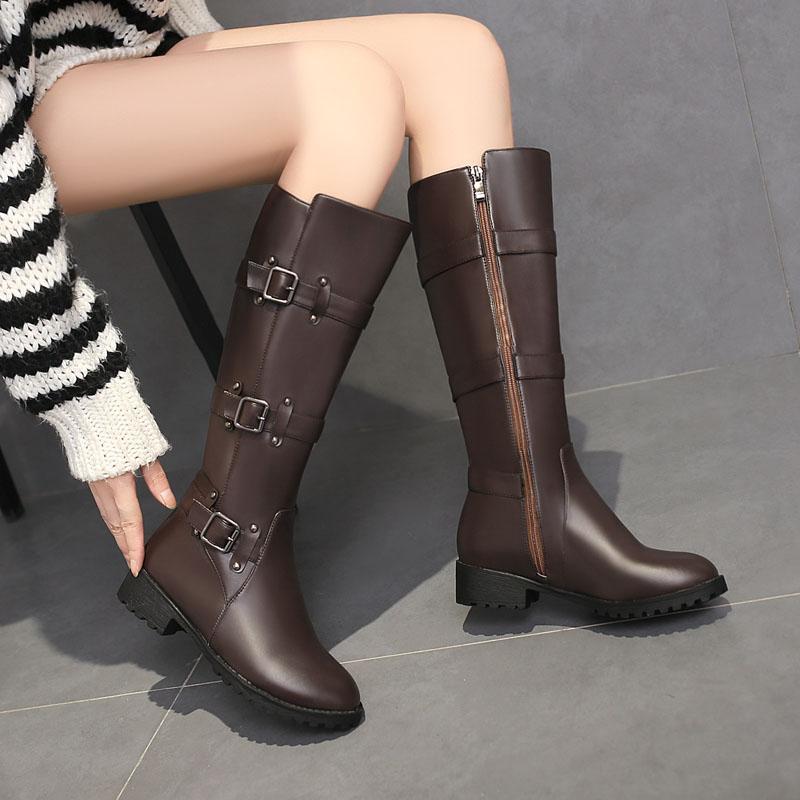 Podzimní zakázkové kozačky nad koleno Dámská móda Platforma Vysoký podpatek Kožené boty Dámské Zimní motorkářské boty Velká velikost 43 WSH5388