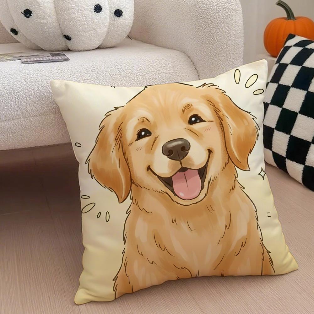 Golden Retriever Cushion Cover Linen Pillow Case Soft Breathable Protective Couch Room Decoration
