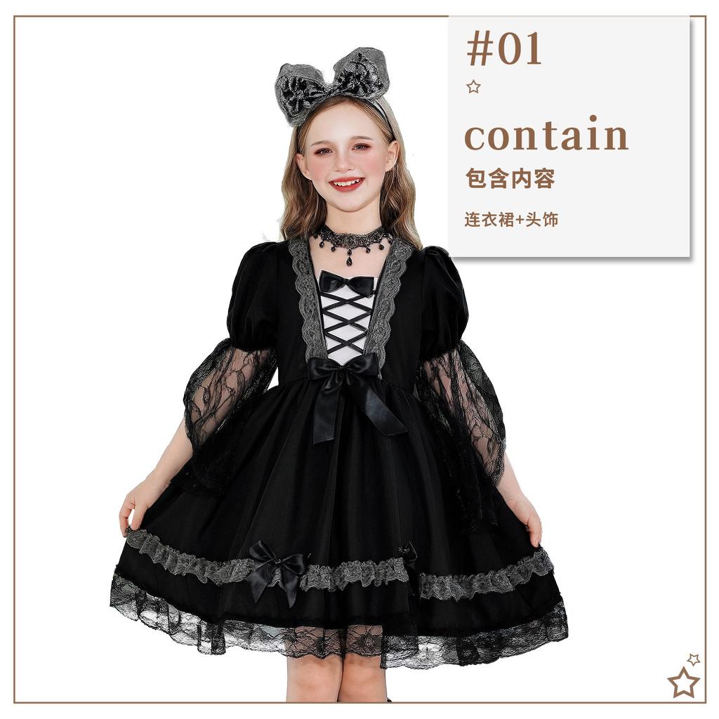 Halloween Kids Costume Funny Dress Up Witch Stage Show Costume Girl Vampire Witch Lace Dress