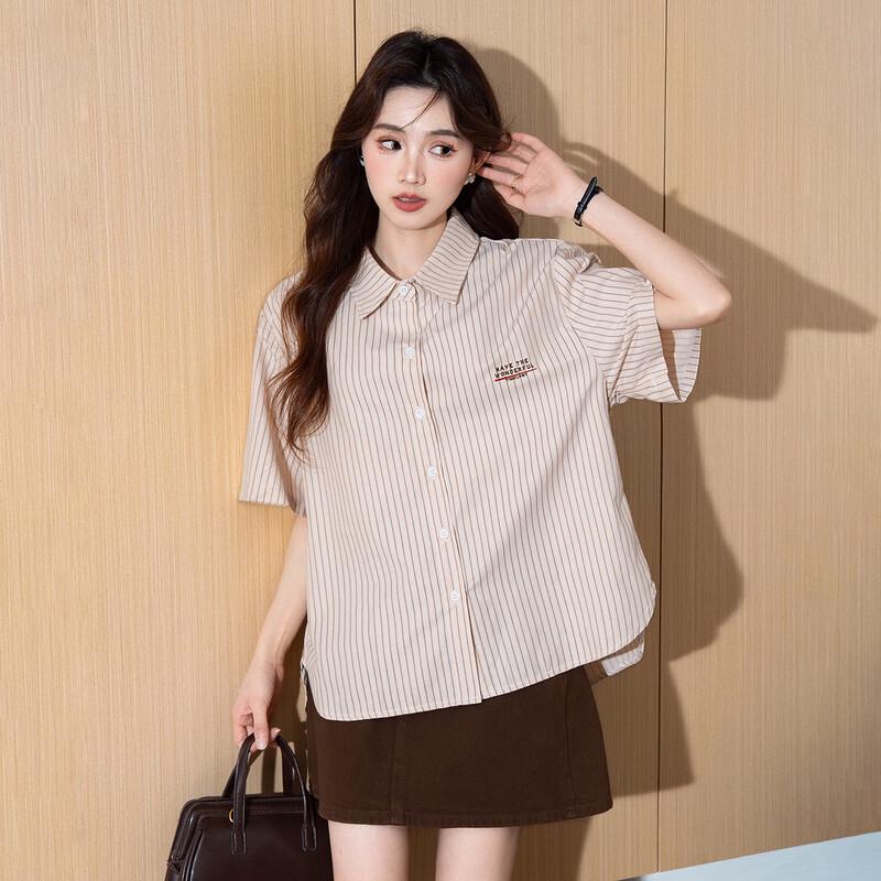 TonLion Striped Embroidered Button-Up Shirt S