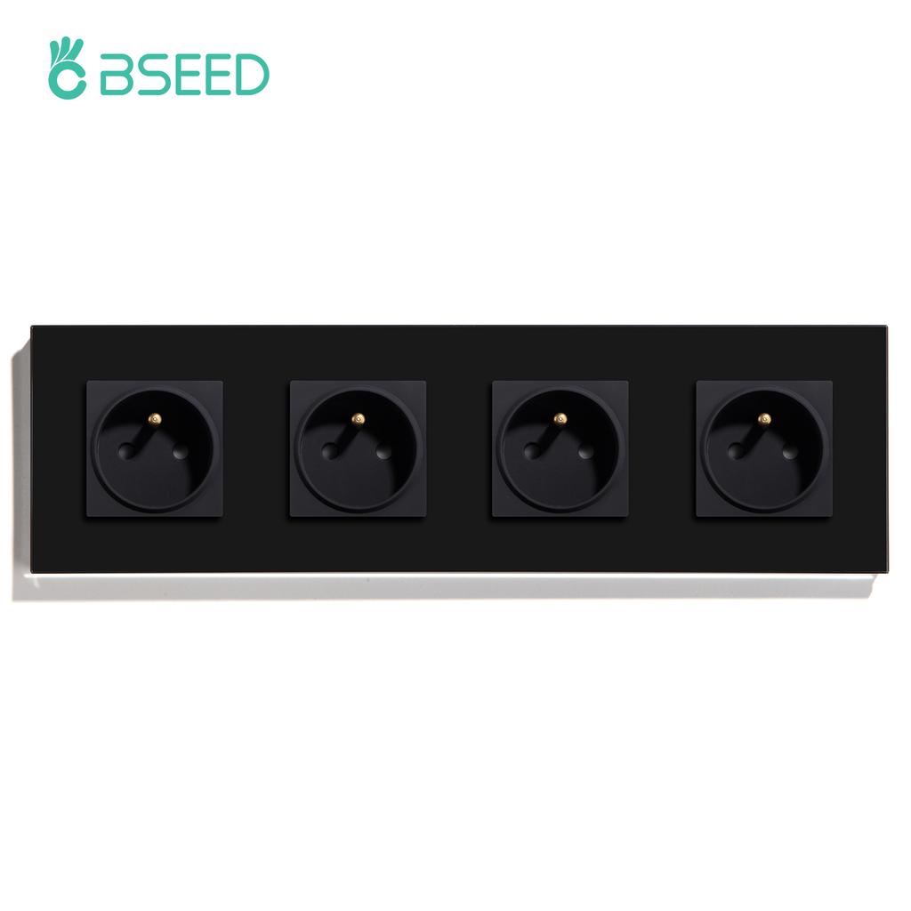 BSEED France Standard Single Wall French Socket Double Power Plug With White Black Gloden Crystal Glass Panel 16A 110V-250V