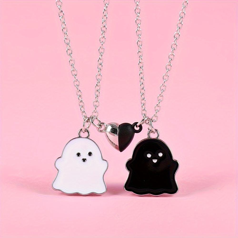 Set of 2 Black And White Ghost Necklaces