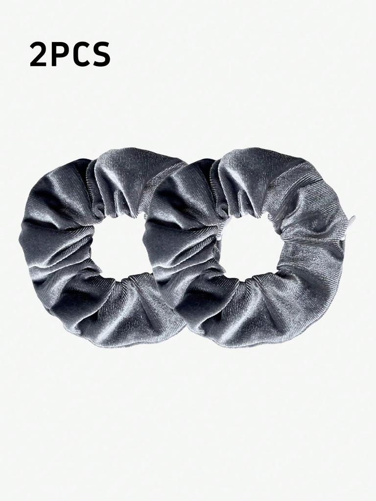 2PCS New Solid-color Velvet Zipper Large Intestine Hair Band Korean Style Fashionable Fabric Ponytail Storage Large Intestine