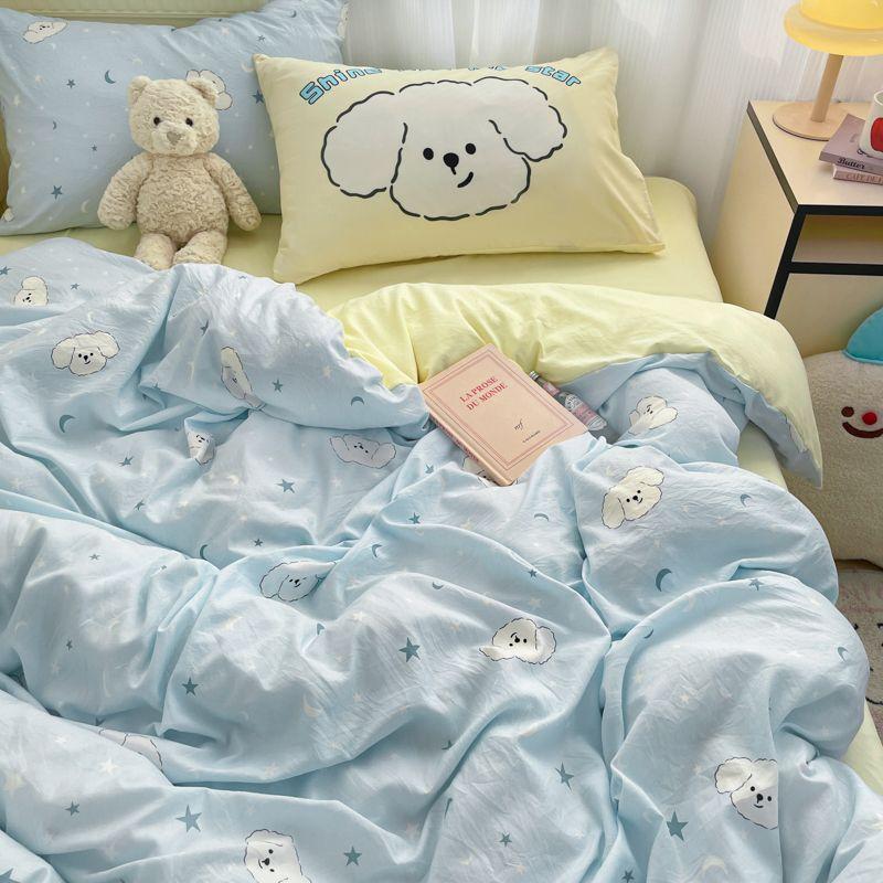 

Class A Maternal And Infant Grade Super Soft Washed Cotton4-Pcs Set Cartoon Student Dormitory Bed Sheet 3-Pcs Set Cute Quilt Cover Bedding 4 1.0m 3pcs quilt 1.5*2m