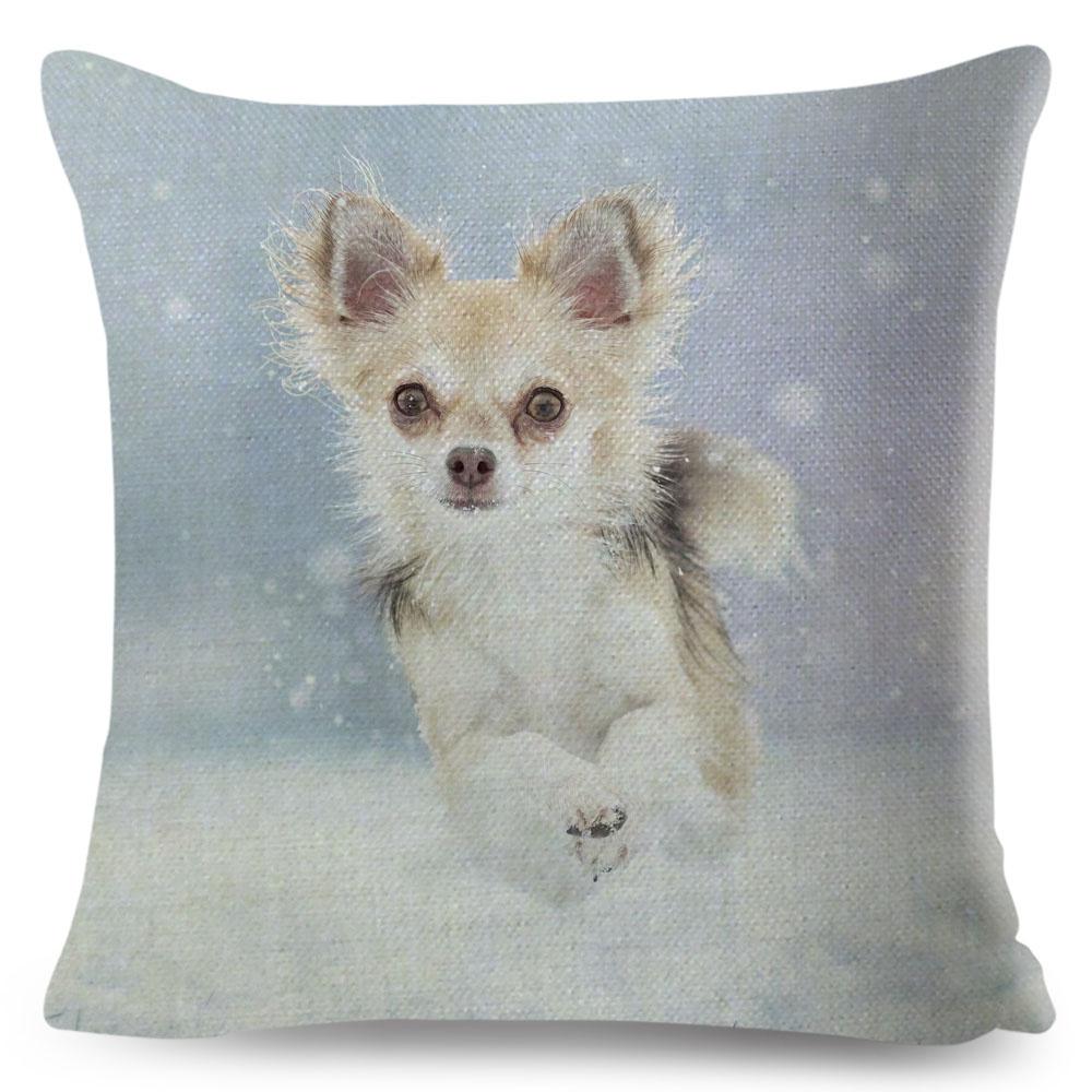 Cute Little Dog Chihuahua Cushion Cover Decor Lovely Pet Animal Pillowcase Polyester Throw Pillow Case for Sofa Home Car 45x45cm