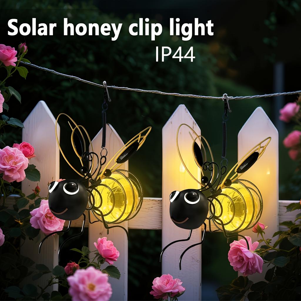 Solar-Powered Hanging Bee Lantern - Automatic On Off Outdoor Garden Lights with Elastic Spring Solar Bee Decoration for Patio Yard