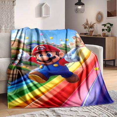 1 st Mario Regnbågsflanellfilt, Mjuk Hudvänlig med Digitaltryck, Olika Storlekar Finns för Familj, Vänner, Födelsedag