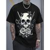 European Sizes Men's Skull & Rose Graphic T-Shirt - Streetwear Style Short Sleeve Round Neck Summer Casual Tee, Regular Fit Bold Print Top for Men