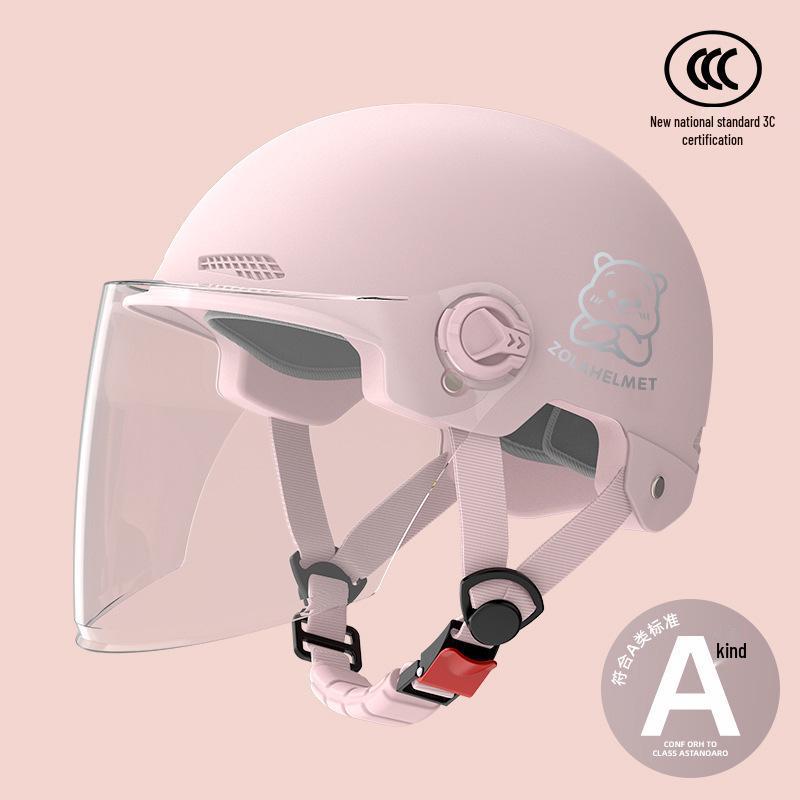 Women's Bear Head Electric Scooter Half Helmet with Sun and Ear Protection, Lightweight, Ventilated, and Warm for Winter.