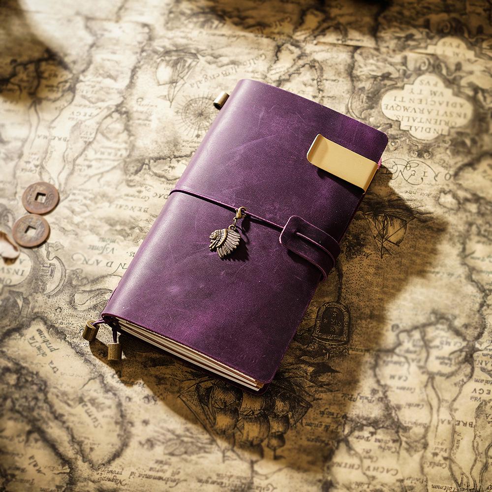 Vintage Crazy Horse Leather Travel Notebook - Handmade Cowhide Loose-Leaf Diary. Travel notebook