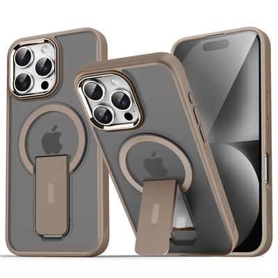 Luxury For Magsafe Folding Stand Magnetic Phone Case For iPhone 17 16 15 14 Plus 13 12 11 Pro Max Matte Translucent Back Cover