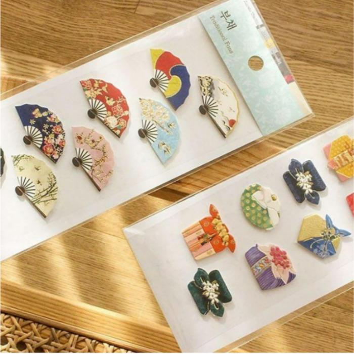 Korean Traditional Fan & Bojagi Gift Stickers – 5 Sheets