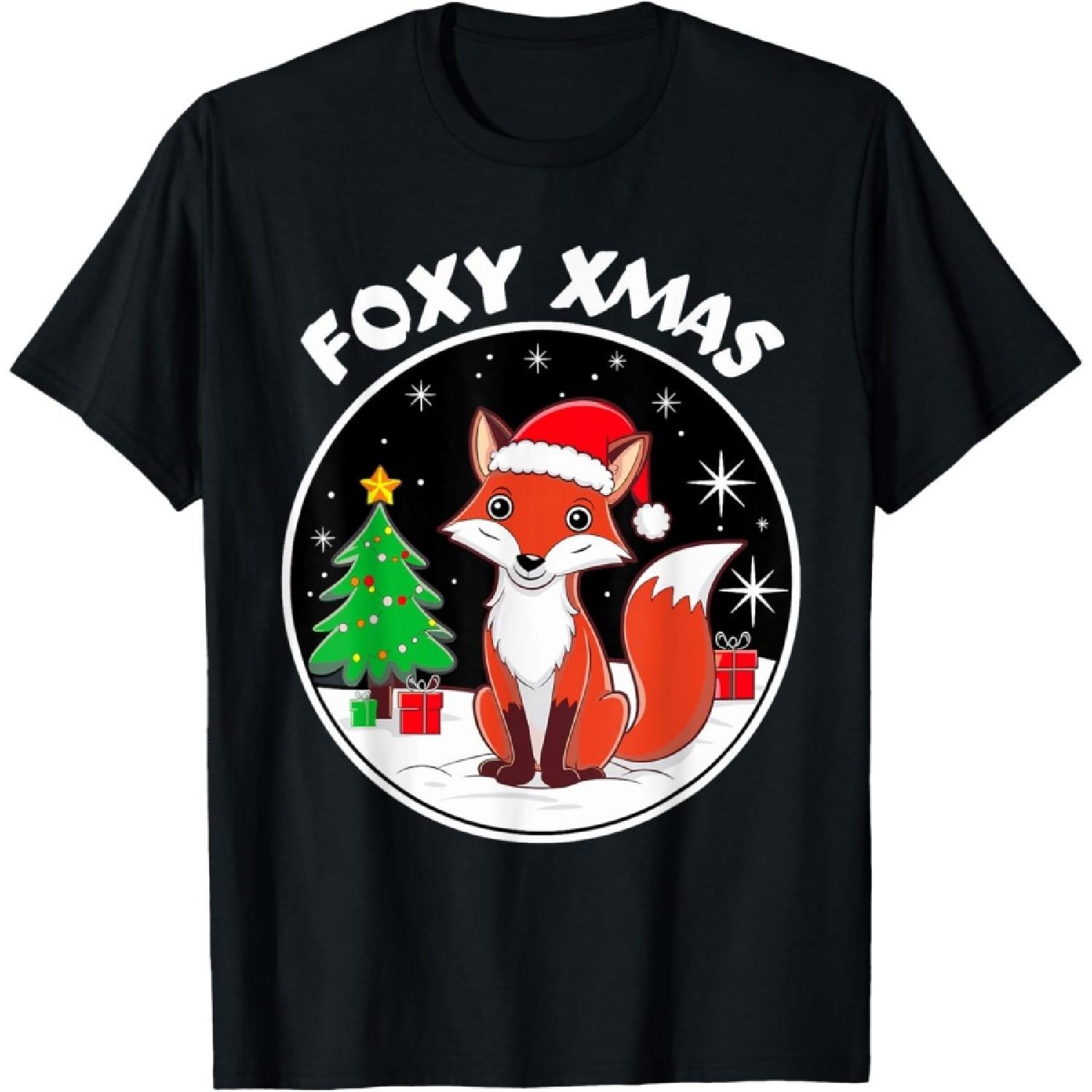 Christmas Fox Christmas Tree Snow Stars Cute T-Shirt S