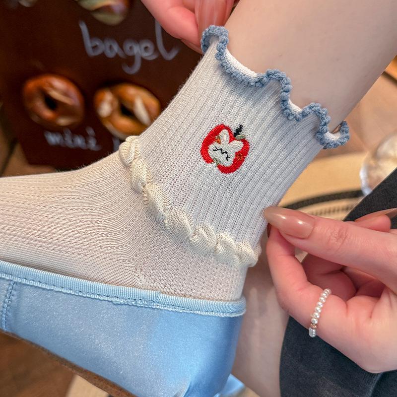 Cute Cartoon-style Children's Summer Light-weight Ankle-length Socks with Lace and Polka Dots, Without Bones, Made of Soft Cotton.