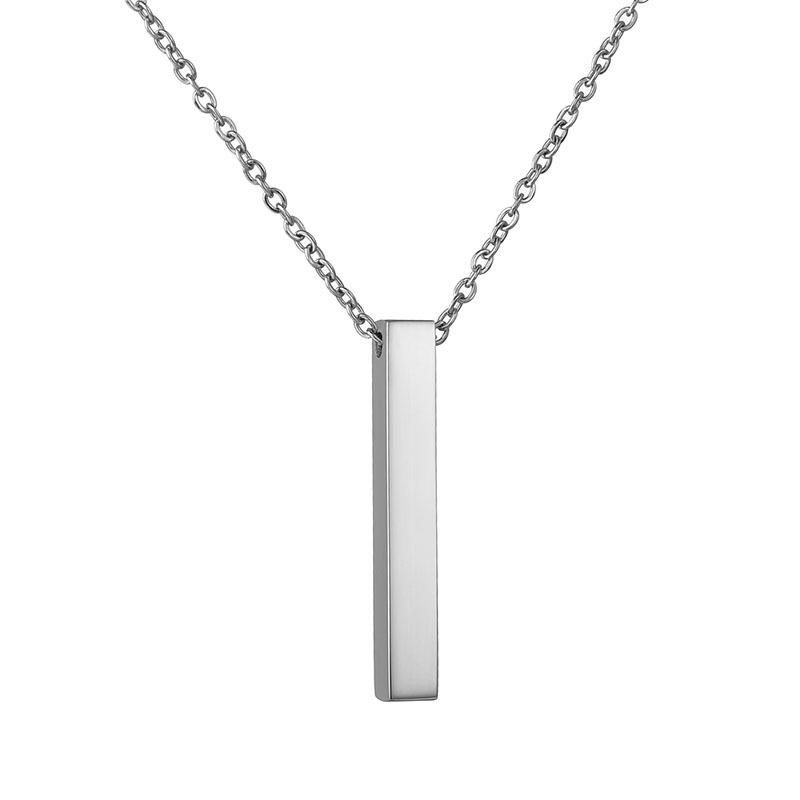 Custom Engraved Minimalist Cylinder Bar Necklace in Stainless Steel