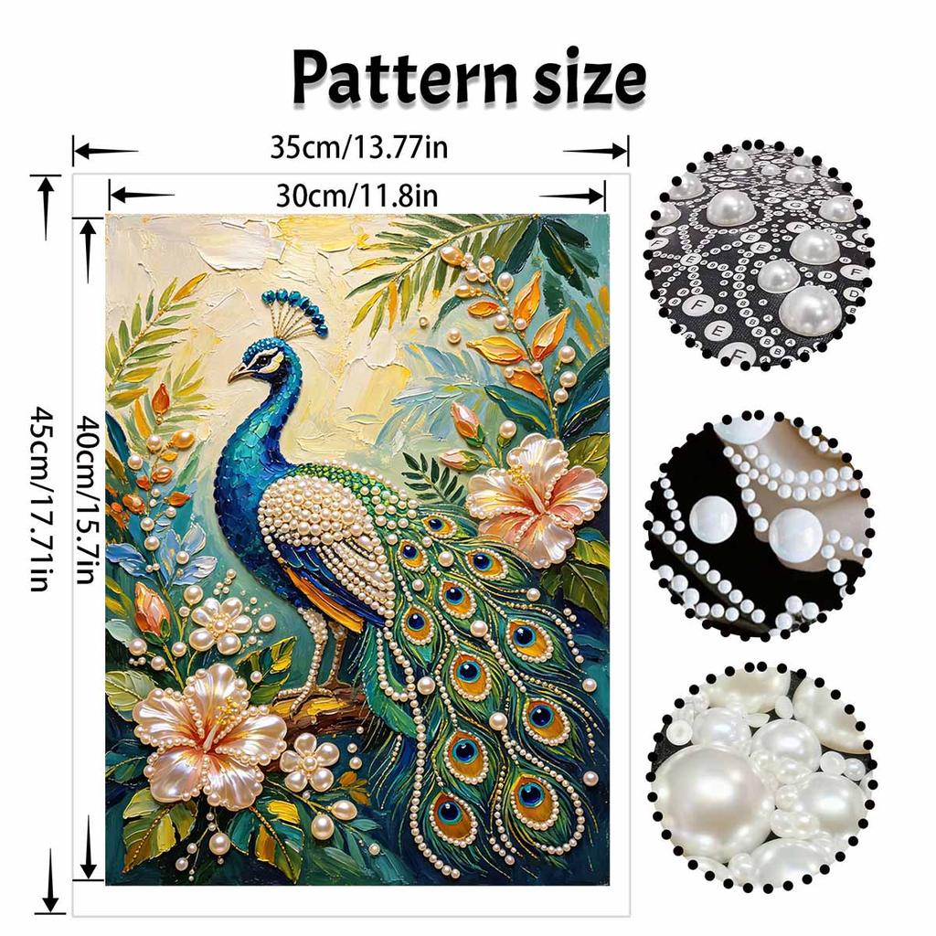 Frameless DIY Pearl Bead Painting Kit Peacock Pattern Creative Relaxing Craft Canvas Home Decor Adult Gift
