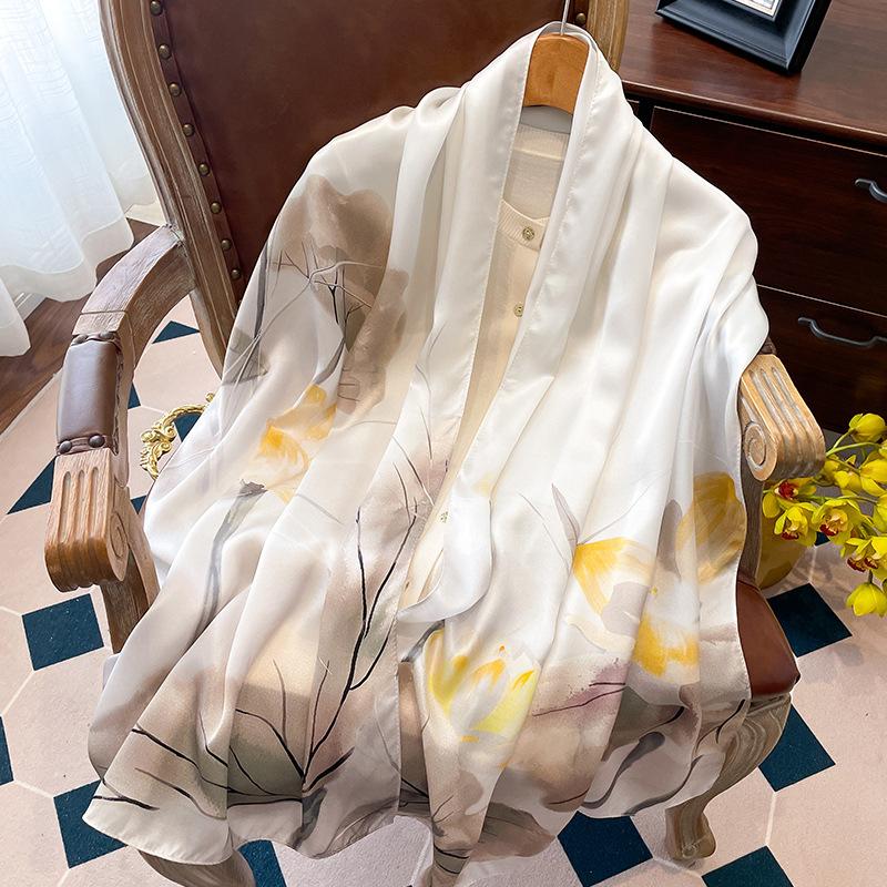 Luxury Brand 100% Real Silk Scarf Women Designer Shawls and Wraps Elegant Floral Print Pashmina Soft Long Scarves Femme Hijab