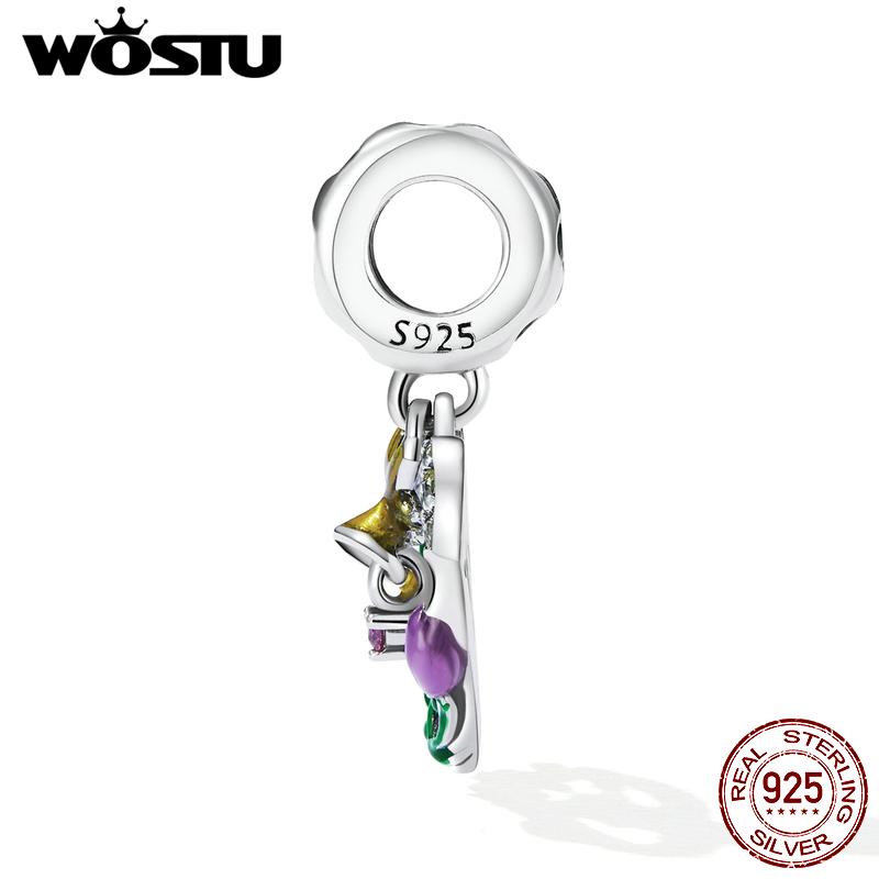 WOSTU 925 Sterling Silver Zircon Hollow Heart Flower Charm Pendant for Women DIY Original 3MM Bracelet Jewelry