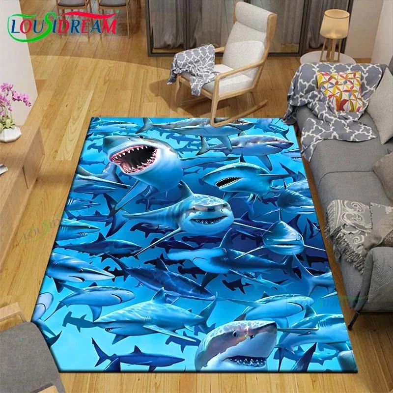 Moderne 3D-Haifisch-Teppich für Wohnzimmer Heim-Sofa-Dekoration, Kinder-Spiel-Dekor Bodenteppich Yoga-Matte Großer Teppich