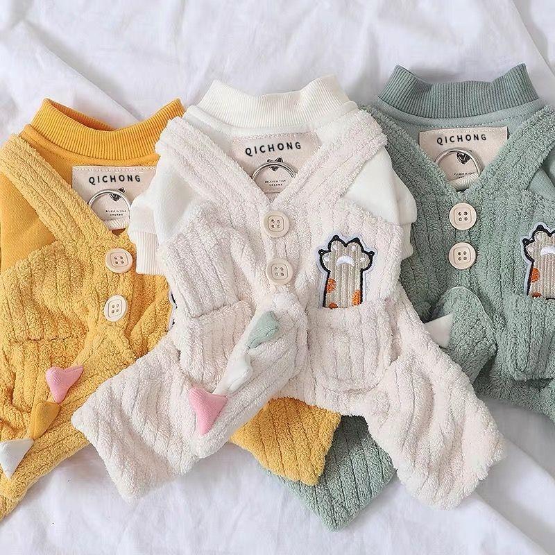 Dog clothes autumn and winter warm four-legged belt traction ring cute cotton clothes overalls thickened cotton clothes