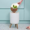 Nordic Style High Foot Trash Can with Creative Push Lid for Living Room, Toilet, and Kitchen - Imitation Wood Grain Design
