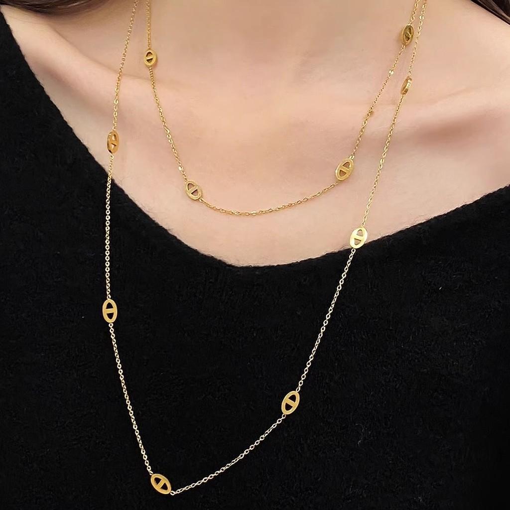 Titanium 120cm Chic Steel Necklace With Unique Pig Nose Design Ideal For Lovers Fashion