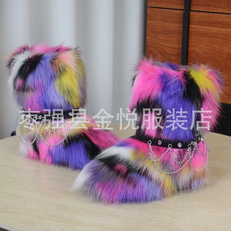 Fox Fur Snow Boots Autumn and Winter Warm and Cold Thickened Medium Tube Imitation Fur Boots Fashion Wool Boots