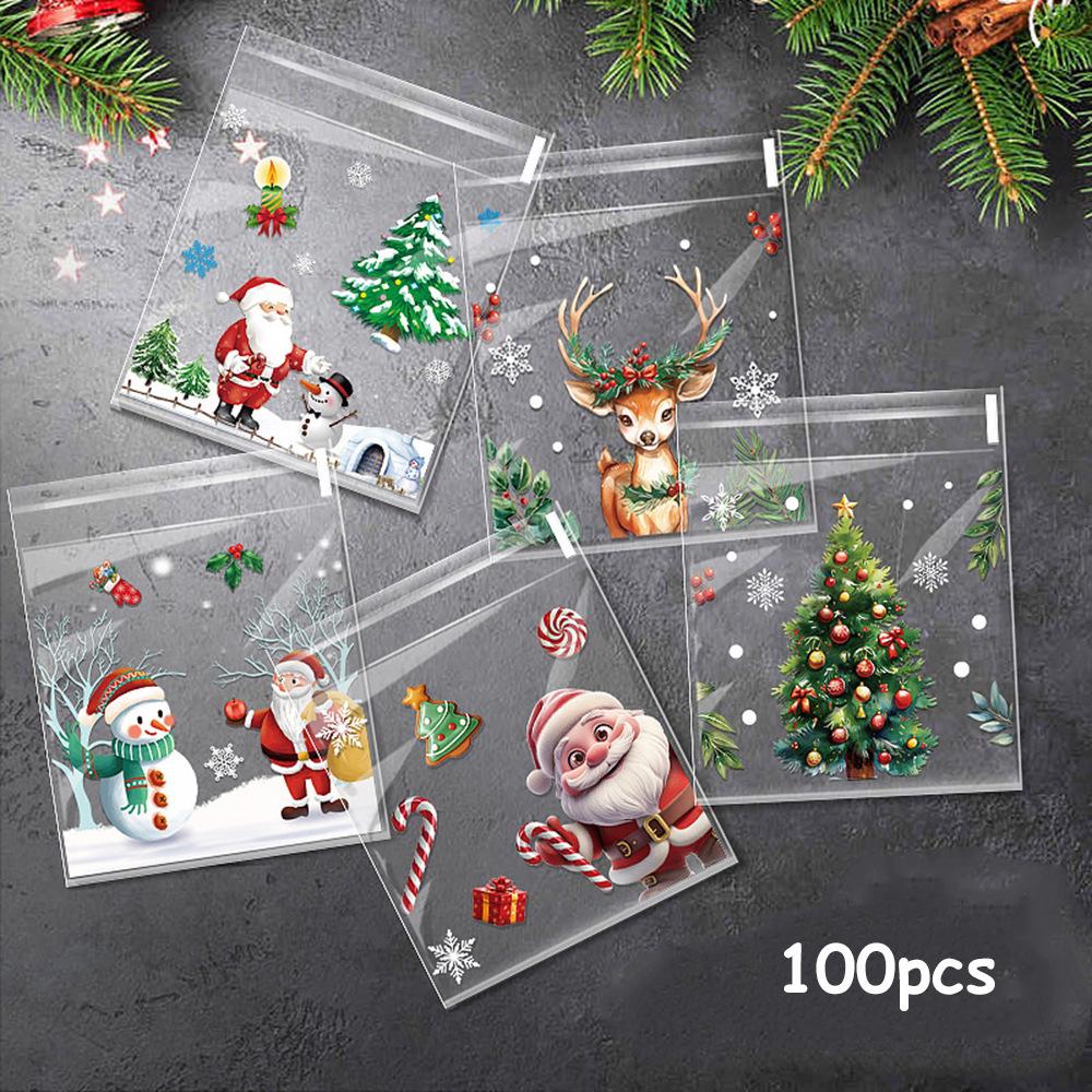 100 Pack Christmas Self-Adhesive Candy Bags: Five-in-One Design for Holiday Party Gifts