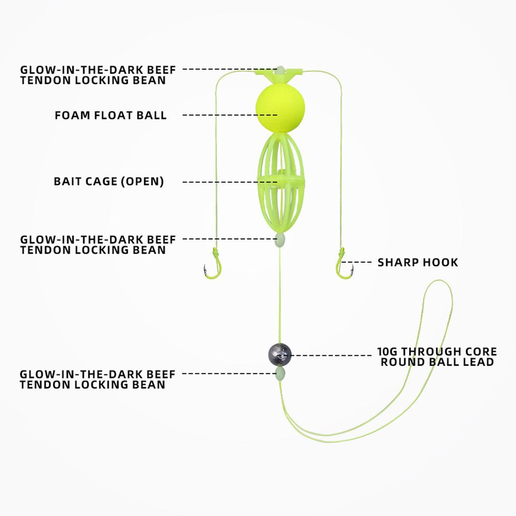 Floating Ball Bait Cage With Double Hook Fishing Soft Lure Steel Wire Rig for Enhancing Fish Attraction