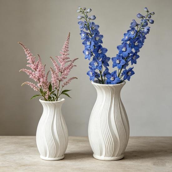 Small White Faux Ceramic Vase Minimalist Modern Pampas Grass Vase Decorative Flower Holder for Table Fireplace Shelf Living Room Decor