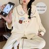 2026 Women's Cartoon Pajamas Set: Imitation Cotton, Chest Pads, Long Sleeve Cardigan & Pants for Spring/Autumn, Plus Size 200 Jin