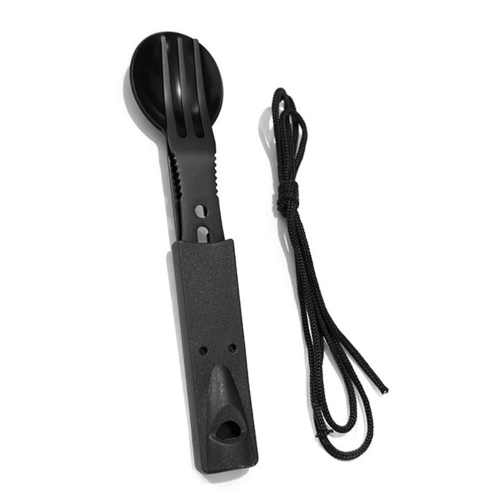 Multi-functional Camping Knives Black Durable Outdoor Flatware Set Stainless Steel Litghtweight Camping Tableware for Hiking